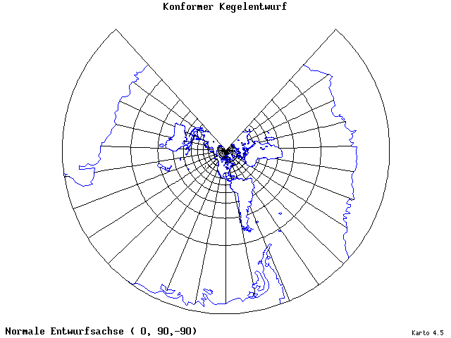 Conical Conformal Projection - 0°E, 90°N, 270° - wide