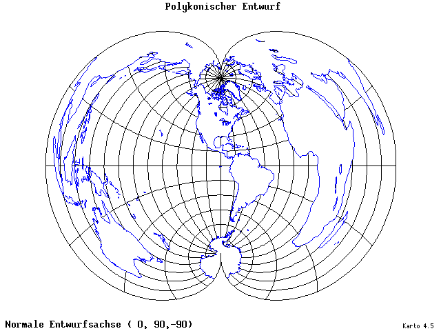 Polyconic Projection - 0°E, 90°N, 270° - wide