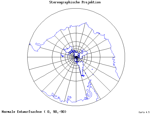 Stereographic Projection - 0°E, 90°N, 270° - wide