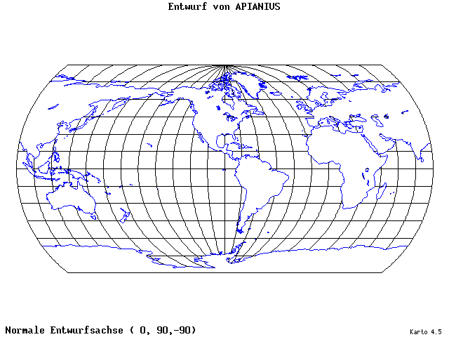 Apianius' Projection - 0°E, 90°N, 270° - wide