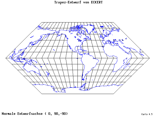 Eckhart's Trapezoid Projection - 0°E, 90°N, 270° - wide