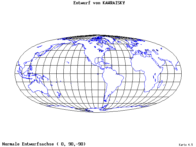 Kavraisky's Projection - 0°E, 90°N, 270° - wide