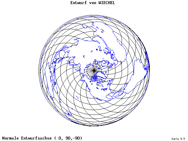 Wiechel's Projection - 0°E, 90°N, 270° - wide