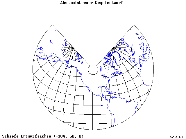 Conical Equidistant Projection - 105°W, 50°N, 0° - standard