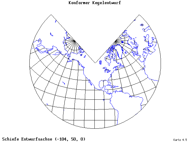 Conical Conformal Projection - 105°W, 50°N, 0° - standard