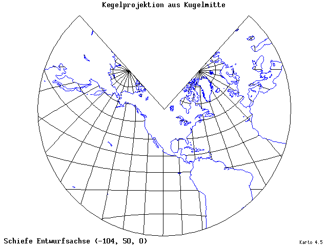 Conical Gnomonic Projection - 105°W, 50°N, 0° - standard