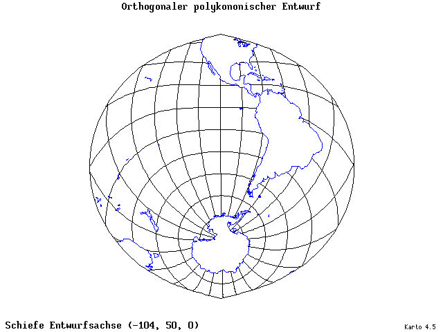Polyconic Projection (orthogonal grid) - 105°W, 50°N, 0° - standard