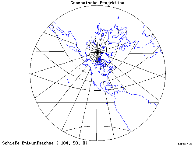 Gnomonic Projection - 105°W, 50°N, 0° - standard