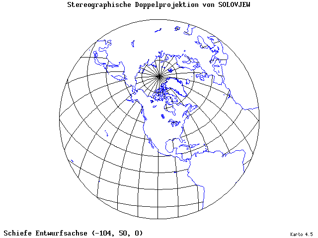 Solovjev's Double-Stereographic Projection - 105°W, 50°N, 0° - standard