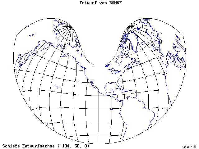 Bonne's Projection - 105°W, 50°N, 0° - standard