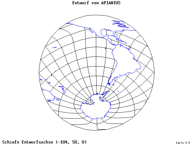 Apianius' Projection - 105°W, 50°N, 0° - standard