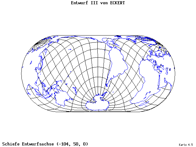 Pseudocylindrical Projection (Eckhart III) - 105°W, 50°N, 0° - standard