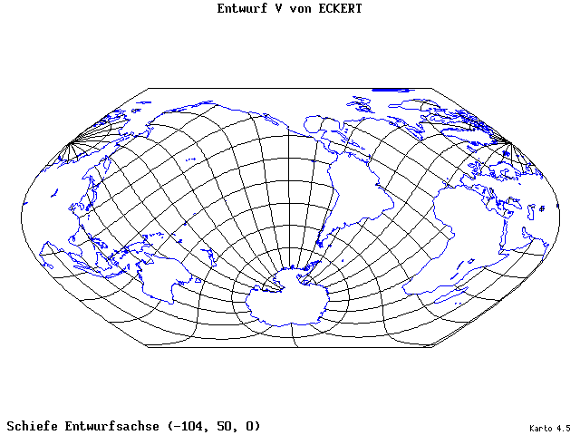 Pseudocylindrical Projection (Eckhart V) - 105°W, 50°N, 0° - standard