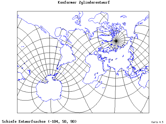 Mercator's Cylindrical Conformal Projection - 105°W, 50°N, 90° - standard