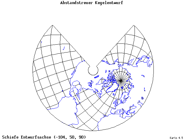 Conical Equidistant Projection - 105°W, 50°N, 90° - standard