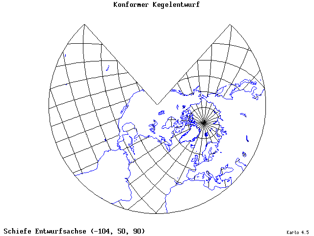 Conical Conformal Projection - 105°W, 50°N, 90° - standard