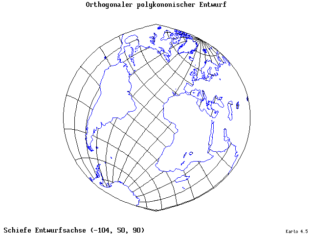 Polyconic Projection (orthogonal grid) - 105°W, 50°N, 90° - standard