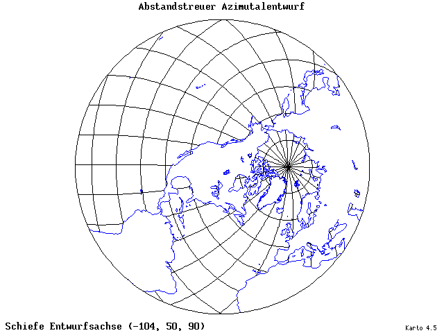 Azimuthal Equidistant Projection - 105°W, 50°N, 90° - standard
