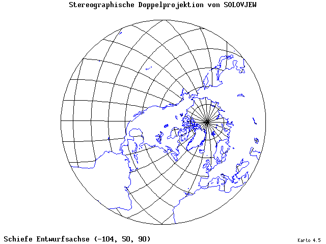 Solovjev's Double-Stereographic Projection - 105°W, 50°N, 90° - standard