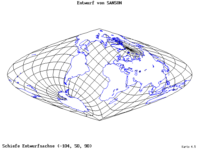 Sanson's Projection - 105°W, 50°N, 90° - standard