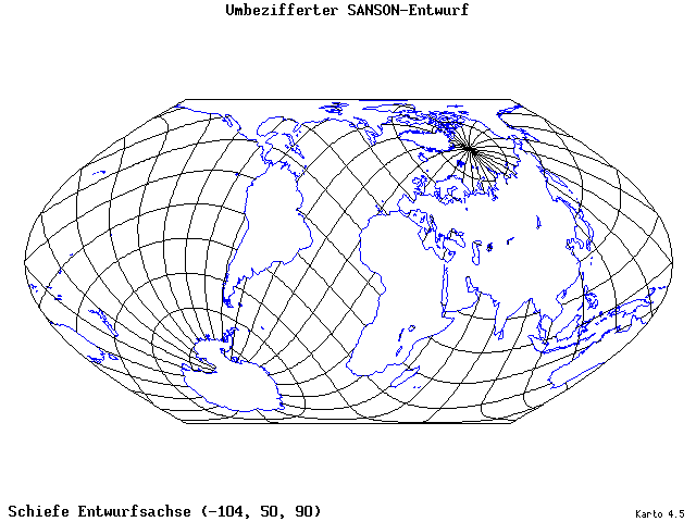 Sanson's Projection (modified) - 105°W, 50°N, 90° - standard