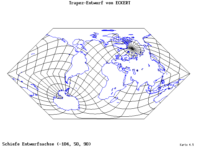 Eckhart's Trapezoid Projection - 105°W, 50°N, 90° - standard