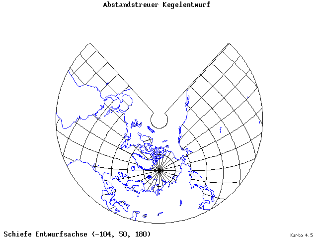 Conical Equidistant Projection - 105°W, 50°N, 180° - standard