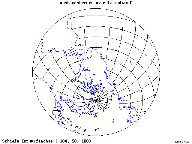 Azimuthal Equidistant Projection - 105°W, 50°N, 180° - standard
