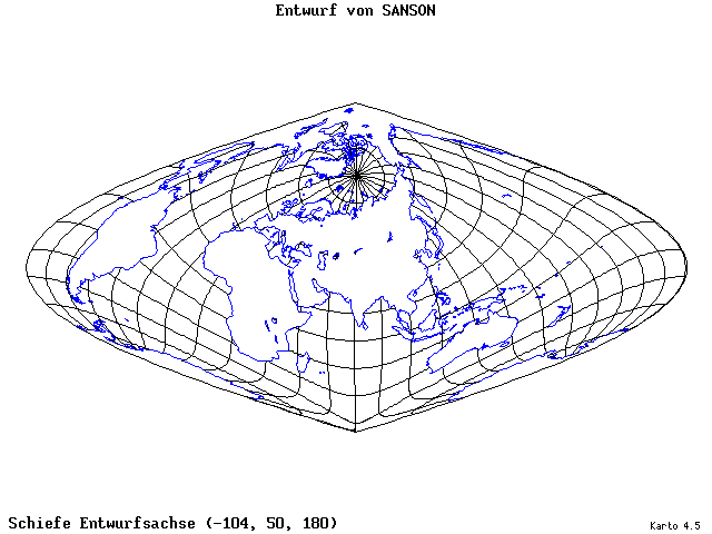 Sanson's Projection - 105°W, 50°N, 180° - standard