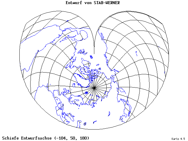 Stab-Werner Projection - 105°W, 50°N, 180° - standard