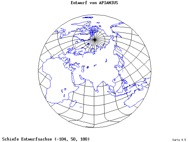 Apianius' Projection - 105°W, 50°N, 180° - standard