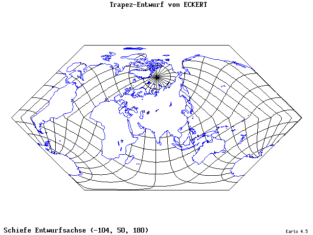 Eckhart's Trapezoid Projection - 105°W, 50°N, 180° - standard