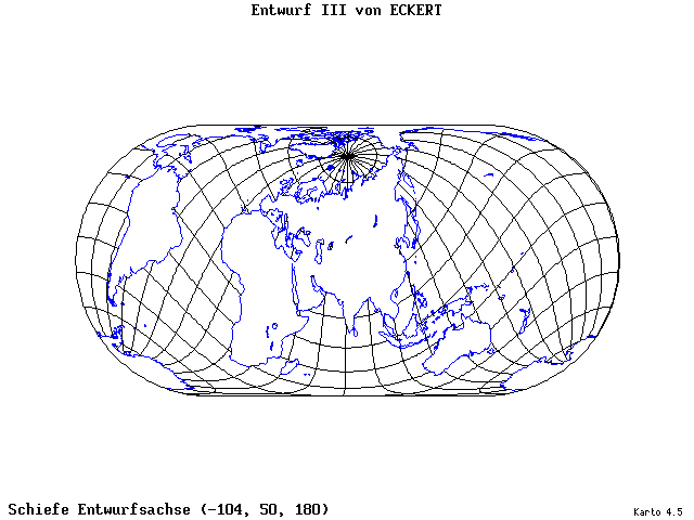 Pseudocylindrical Projection (Eckhart III) - 105°W, 50°N, 180° - standard