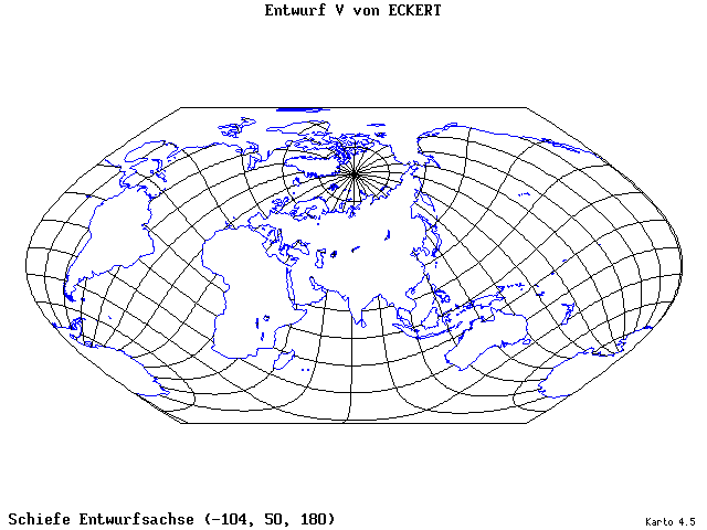 Pseudocylindrical Projection (Eckhart V) - 105°W, 50°N, 180° - standard