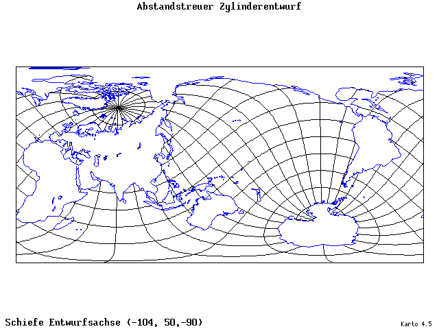 Cylindrical Equidistant Projection - 105°W, 50°N, 270° - standard