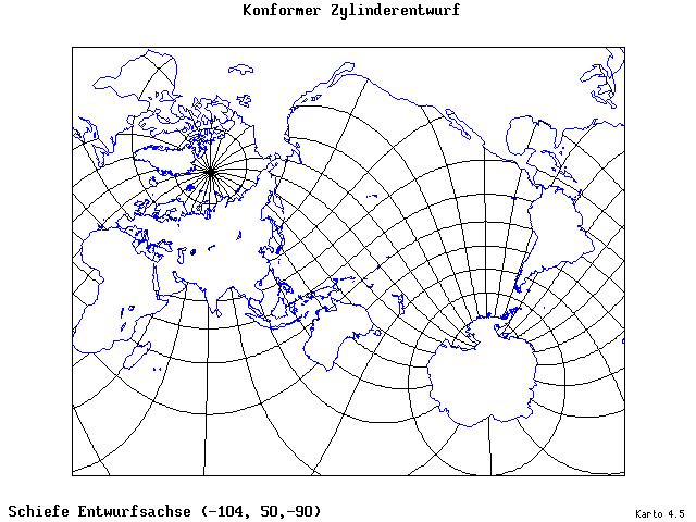 Mercator's Cylindrical Conformal Projection - 105°W, 50°N, 270° - standard