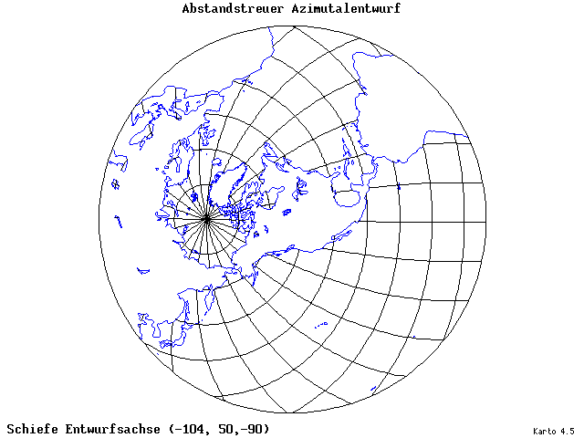 Azimuthal Equidistant Projection - 105°W, 50°N, 270° - standard
