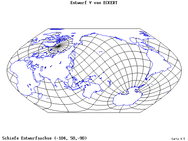 Pseudocylindrical Projection (Eckhart V) - 105°W, 50°N, 270° - standard