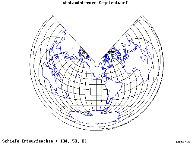 Conical Equidistant Projection - 105°W, 50°N, 0° - wide