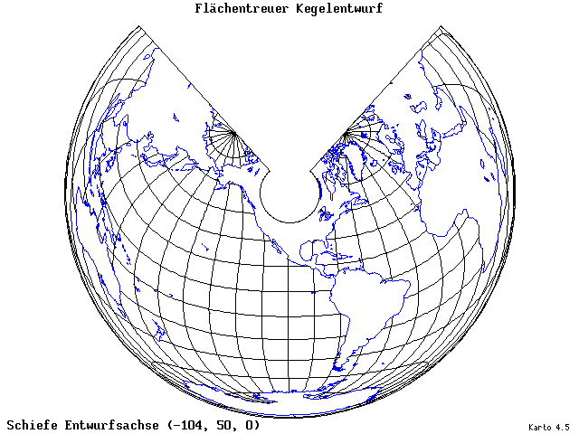 Conical Equal-Area Projection - 105°W, 50°N, 0° - wide