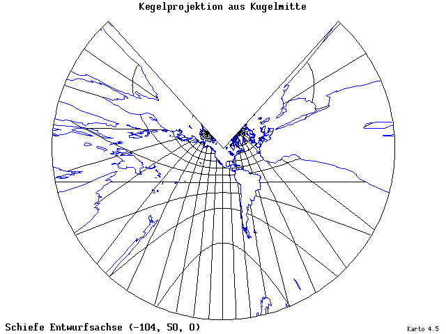 Conical Gnomonic Projection - 105°W, 50°N, 0° - wide