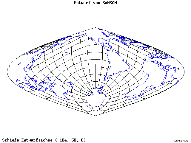 Sanson's Projection - 105°W, 50°N, 0° - wide