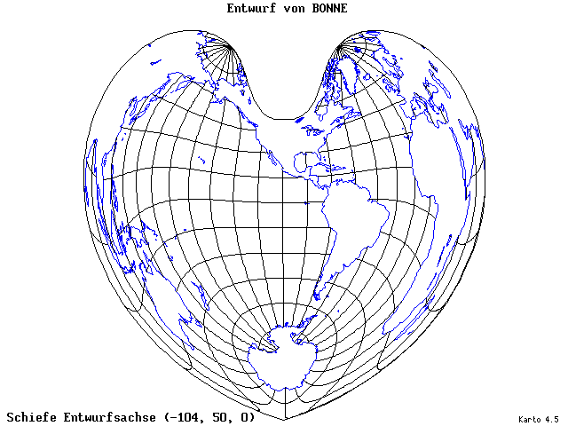 Bonne's Projection - 105°W, 50°N, 0° - wide