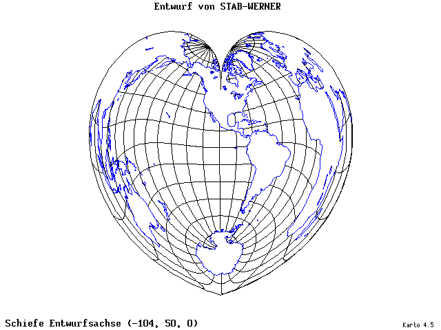 Stab-Werner Projection - 105°W, 50°N, 0° - wide