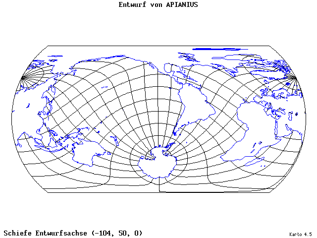 Apianius' Projection - 105°W, 50°N, 0° - wide