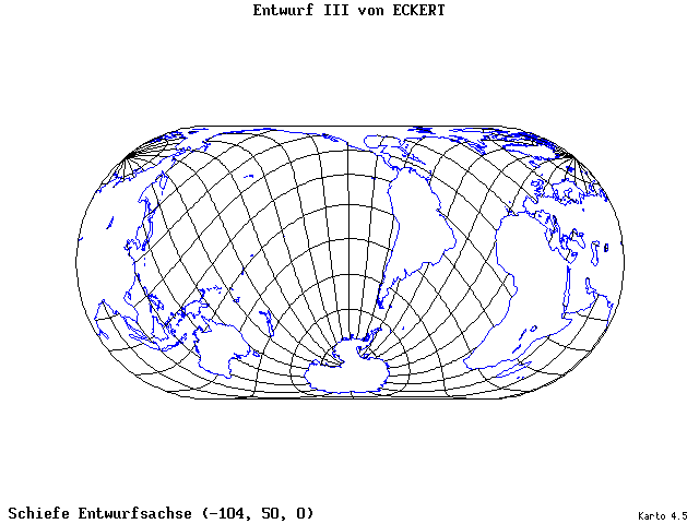Pseudocylindrical Projection (Eckhart III) - 105°W, 50°N, 0° - wide