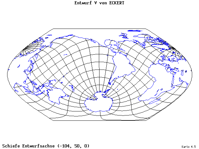 Pseudocylindrical Projection (Eckhart V) - 105°W, 50°N, 0° - wide