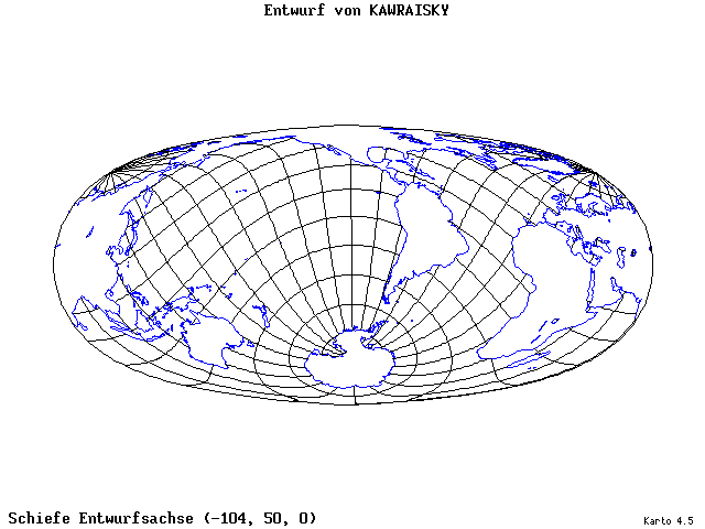Kavraisky's Projection - 105°W, 50°N, 0° - wide