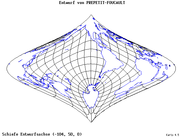 Prepetit-Foucault Projection - 105°W, 50°N, 0° - wide