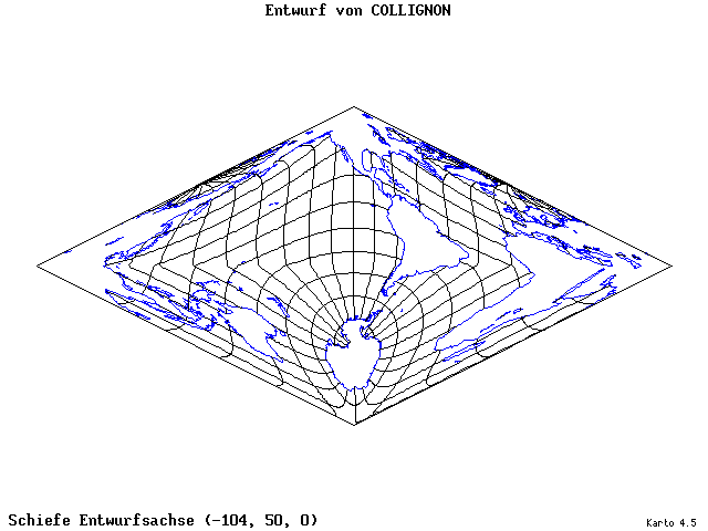 Collignon's Projection - 105°W, 50°N, 0° - wide